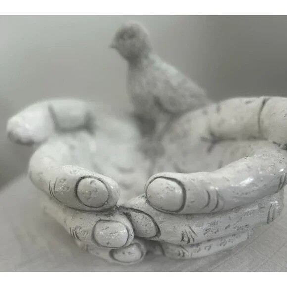 Hands Palm Garden Bird Feeder Large Feeding Station Resin Decor Water bowl - Picture 5 of 6